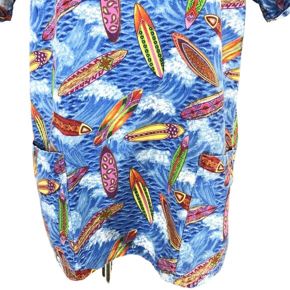 Med Gear Scrub Top V Neck Surf Boards Motif Short Sleeves Blue Size Small - Picture 6 of 8